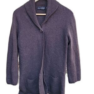 Vintage Beautricot 100% italian merino wool‎ brown ribbed pocket cardigan S EUC